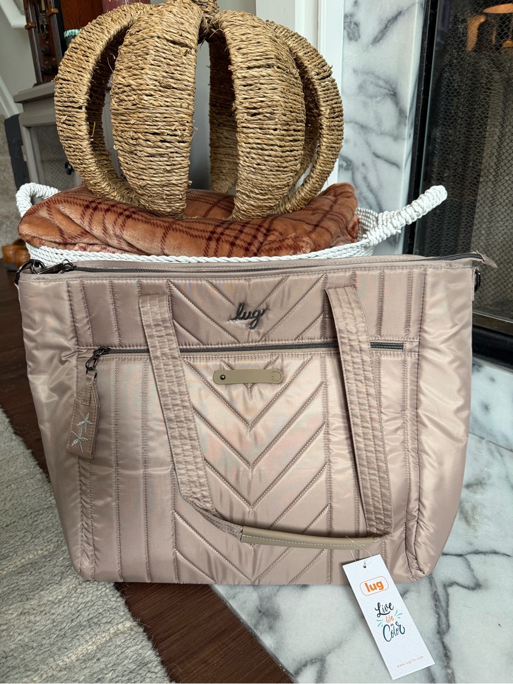 Lug Paddle Tote Bag in Sought After Sand Taupe with Seashore Interior - NWT